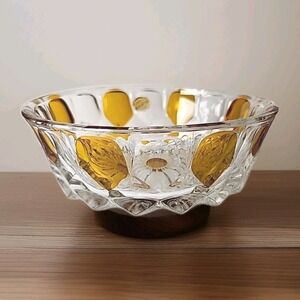 VTG 1950's Echt Bleikristall German Crystal Candy Dish Amber & Clear Glass 5"x2"